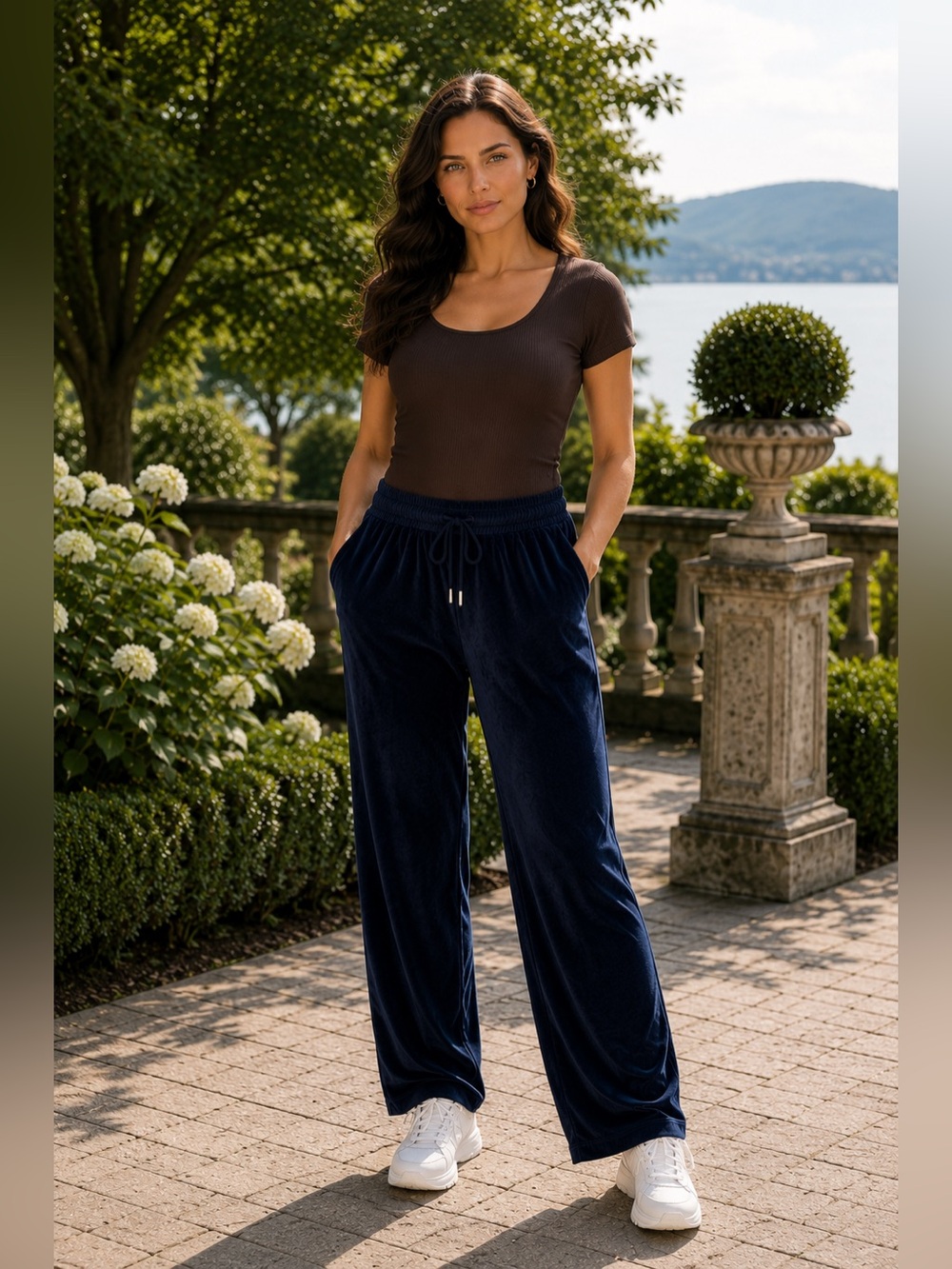 PINK Victoria's Secret Navy Velvet Wide-Leg Lounge Pants